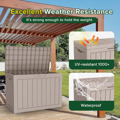45 Gallon Outdoor Storage Box – Waterproof Deck Box for Garden & Patio,Light Brown