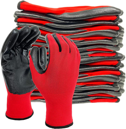 Evridwear Work Gloves with Grip Rubber Coated for Men Women Warehouse Mechanic,12 Pairs Bulk