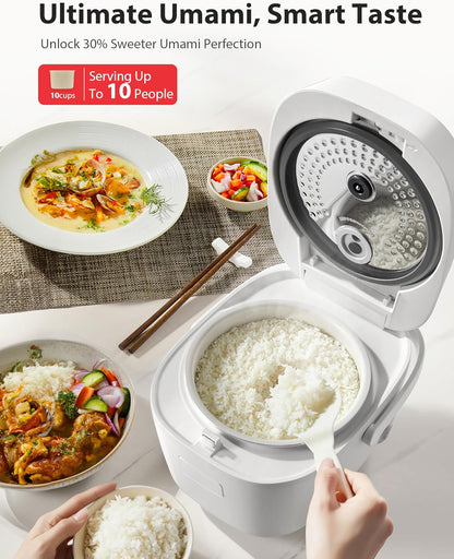 TOSHIBA Umami Smart Rice Cooker 10-Cup Uncooked, Fuzzy Logic, 15-in-1 Functions, Digital Display, Delay Timer, Keep Warm, Nonstick Inner Pot, White