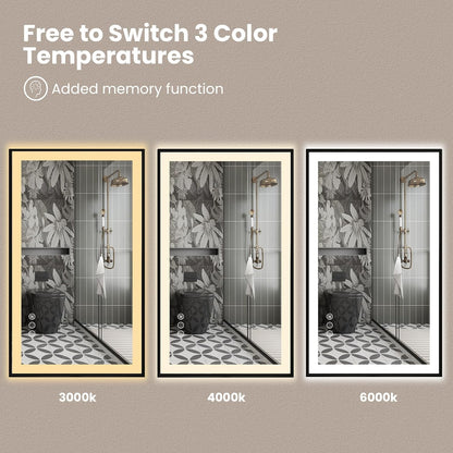 Amorho 48" X30" LED Bathroom Mirror with Black Frame, Front Light and Backlit(Controlled Separately), Stepless Dimmable, Anti-Fog, Shatter-Proof, 3 Colors, Memory