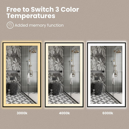 Amorho 28"x 32" LED Bathroom Mirror with Black Frame, Front Light and Backlit(Controlled Separately), Stepless Dimmable, Anti-Fog, Shatter-Proof, 3 Colors, Memory