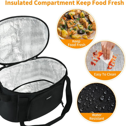 Slow Cooker Carrying Bag Compatible with 6-8 Quart CrockPot and Hamlton Beach,Double-Layer Insulated Carrier Case with Lid Fastener and See-through Window,Bag Only