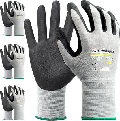 3-Paris Large Work Gloves for Men and Women, Nitrile Coated Safety Protective Gloves with Grip, Ideal for Gardening, Warehouse, Mechanic, Light Duty Construction Work