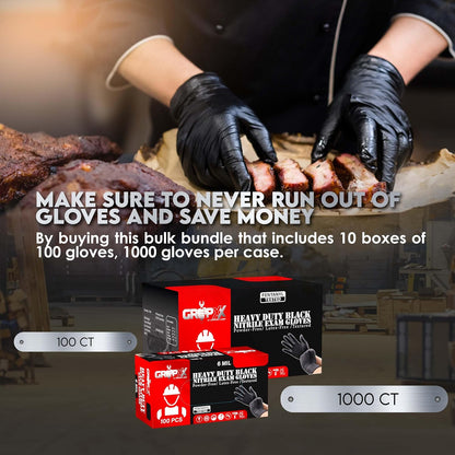 Heavy Duty 6 Mil Black Nitrile Gloves - Disposable, Latex & Powder Free | Mechanic, Food Prep & Tattoo | Rubber Gloves for Cooking, Cleaning & Household |Bulk Case of (1000)