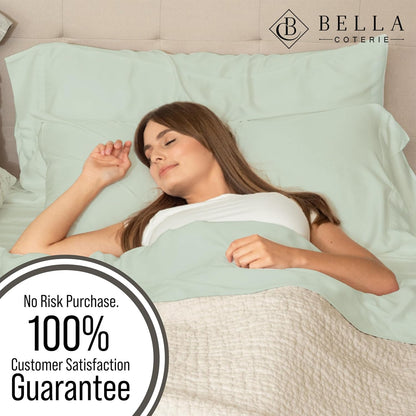 Bella Coterie Luxury Bamboo Viscose Queen Size Sheet Set | 100% Organically Grown | Ultra Soft | Cooling for Hot Sleepers | 18" Deep Pocket [Sea Glass]