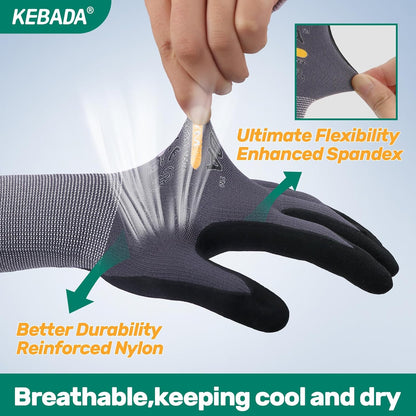 Kebada W2 Safety Work Gloves, Micro-Foam Nitrile Coated Gloves, Touchscreen,Ideal for Package Handling, Gardening, Construction, 1 Pair Large
