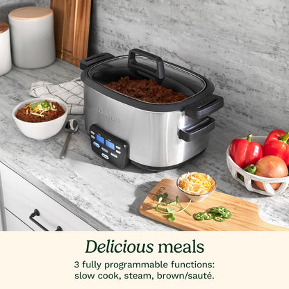 Cuisinart MSC-600 3-In-1 Cook Central 6-Quart Multi-Cooker: Slow Cooker, Brown/Saute, Steamer, Silver