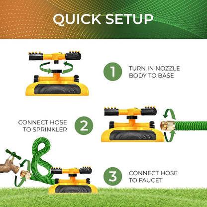 Joeys Sprinkler for Yard, Rotating Garden Sprinkler for Large Area Coverage, Lawn and Yard Sprinklers (Yellow)