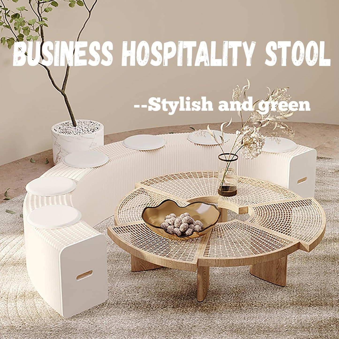 Foldable Kraft Paper Stool, Honeycomb Accordion Folding Bench, Collapsible Paper Stool for Small Spaces, Portable Footrest and Side Table for Living Room and Office,White-44×31×150cm