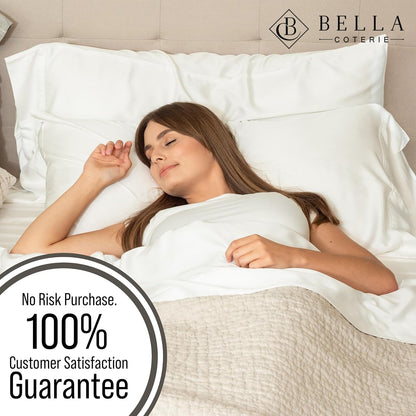 Bella Coterie Luxury Bamboo Viscose Split King Size Sheet Set | 100% Organically Grown | Ultra Soft | Cooling for Hot Sleepers | 18" Deep Pocket [White]