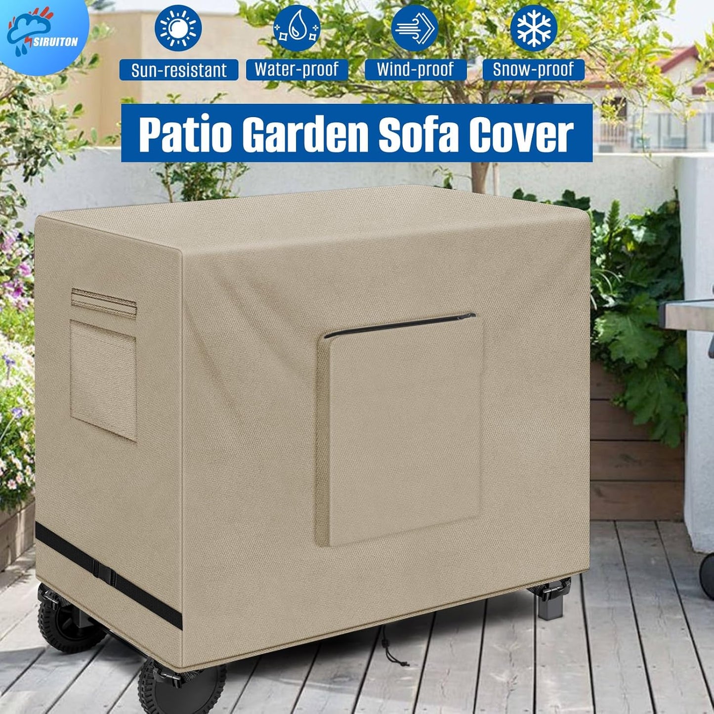 SIRUITON Outdoor Bar Cart Cover for 40 Inch BBQ Food Prep Table, Heavy Duty 600D Oxford Fabric Outdoor Dining Cart/BBQ/Worktable Metal Movable Table Waterproof Cover