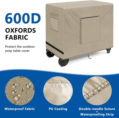 SIRUITON Outdoor Bar Cart Cover for 48 Inch BBQ Food Prep Table, Heavy Duty 600D Oxford Fabric Outdoor Dining Cart/BBQ/Worktable Metal Movable Table Waterproof Cover