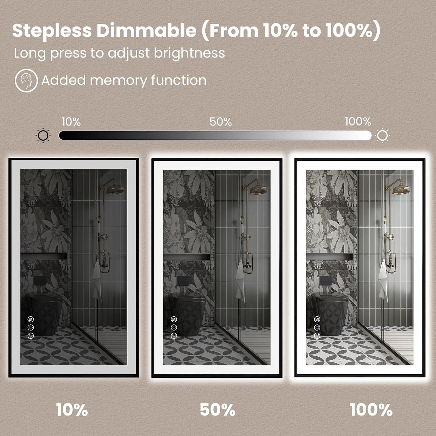 Amorho 24"x 36" LED Bathroom Mirror with Black Frame, Front Light and Backlit(Controlled Separately), Stepless Dimmable, Anti-Fog, Shatter-Proof, 3 Colors, Memory