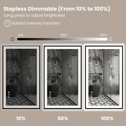 Amorho 28"x 32" LED Bathroom Mirror with Black Frame, Front Light and Backlit(Controlled Separately), Stepless Dimmable, Anti-Fog, Shatter-Proof, 3 Colors, Memory