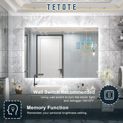 TETOTE 48 x 36 Inch LED Backlit Bathroom Mirror with Lights, LED Vanity Mirror, Frameless, Anti-Fog, Dimmable, CRI90+, Touch Button,Water Proof, Horizontal/Vertical Wall Mounted