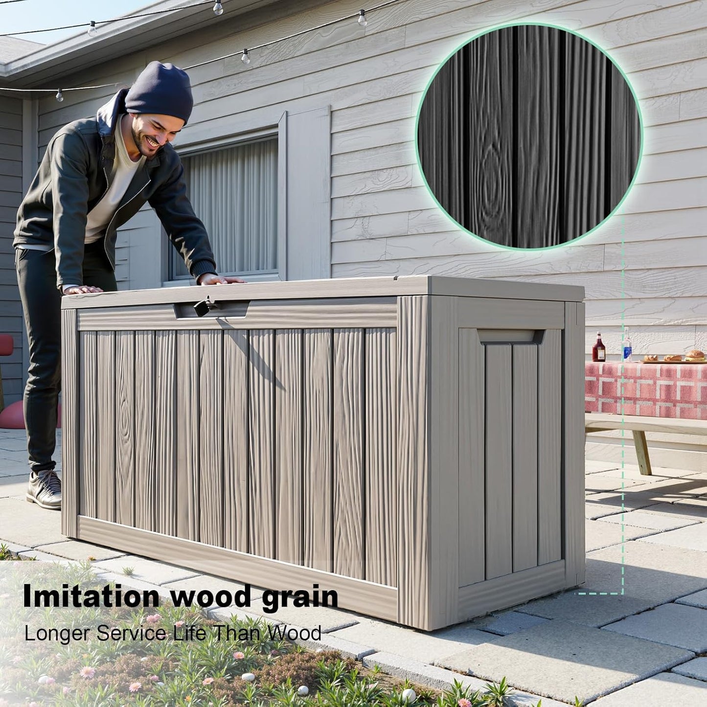 80 Gallon Outdoor Storage Box – Waterproof Deck Box for Garden & Patio,Light Brown