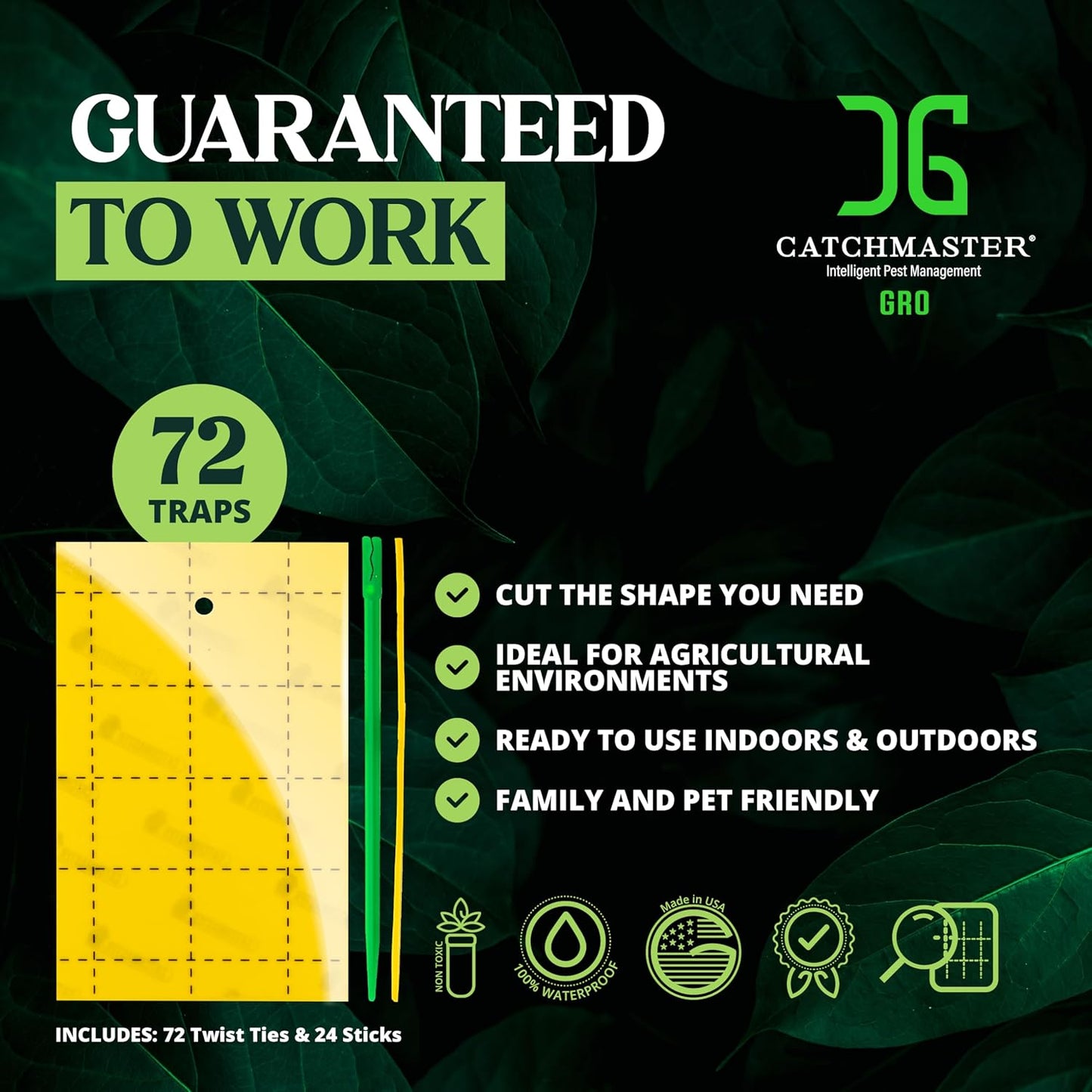 Catchmaster GRO Yellow Regular Double Sided Sticky Traps 72PK, Adhesive Bug & Fruit Fly Trap, Pest Control for Home, Farm, Garden, Hydroponics & Greenhouse, Protect Live Plants Indoor & Outdoor