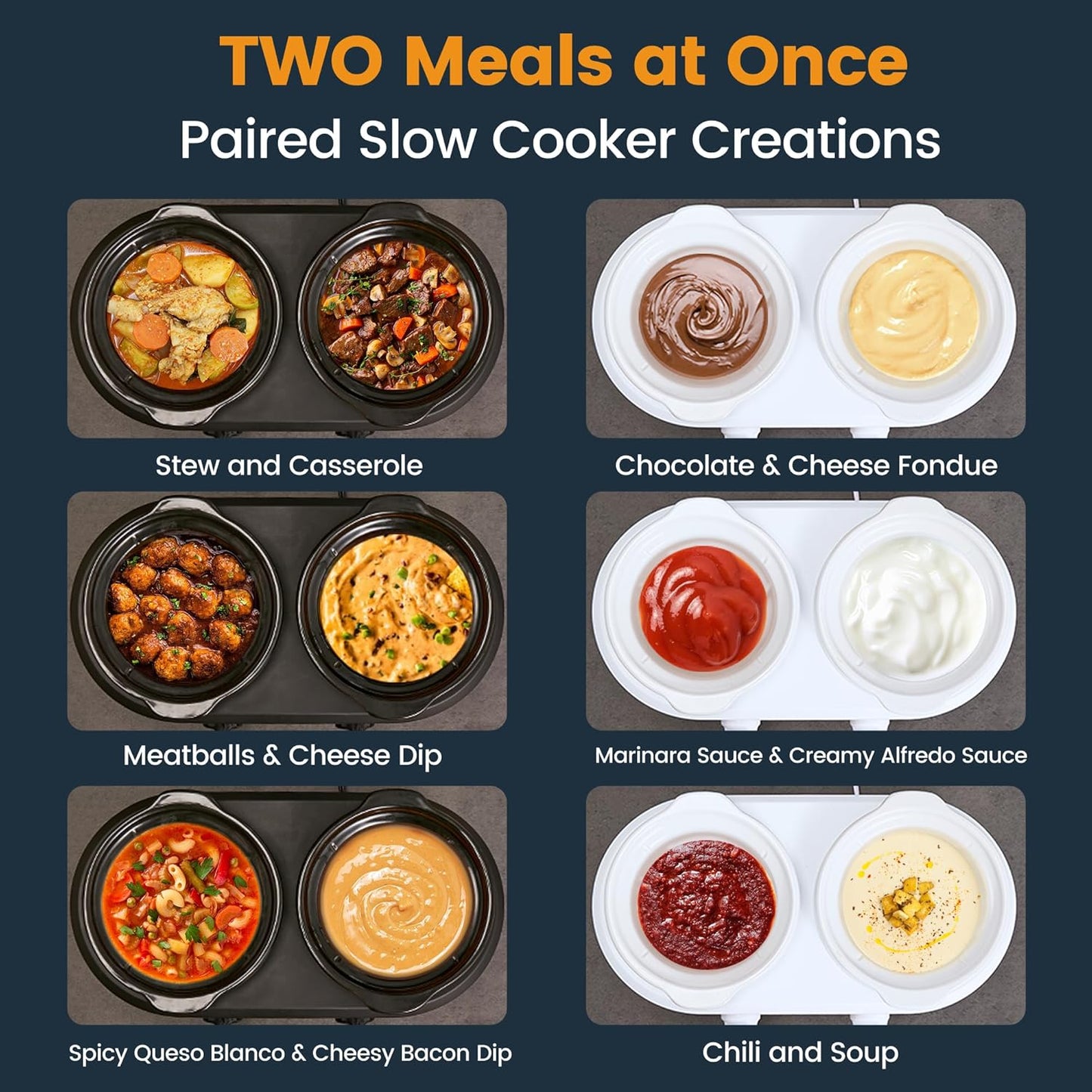 KOOC Double Small Slow Cooker, Buffet Server and Warmer, 2 Mini Pots with 3 Individual Adjustable Temp, Dual Ceramic Pots, Free Liners for Easy Clean-up, Stainless Steel, Total 2.5 Quart, Red, Round