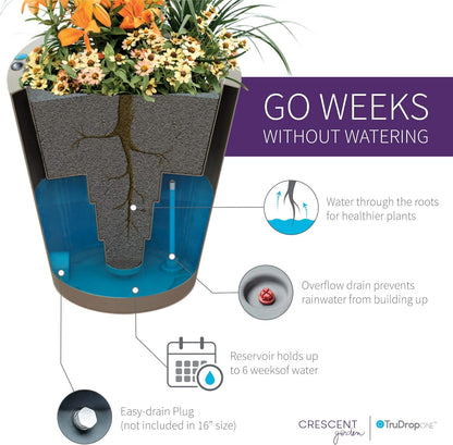 Crescent Garden Dot TruDrop Indoor/Outdoor Planter, Self-Watering Plant Pot, 16 Inches, (Mocha)