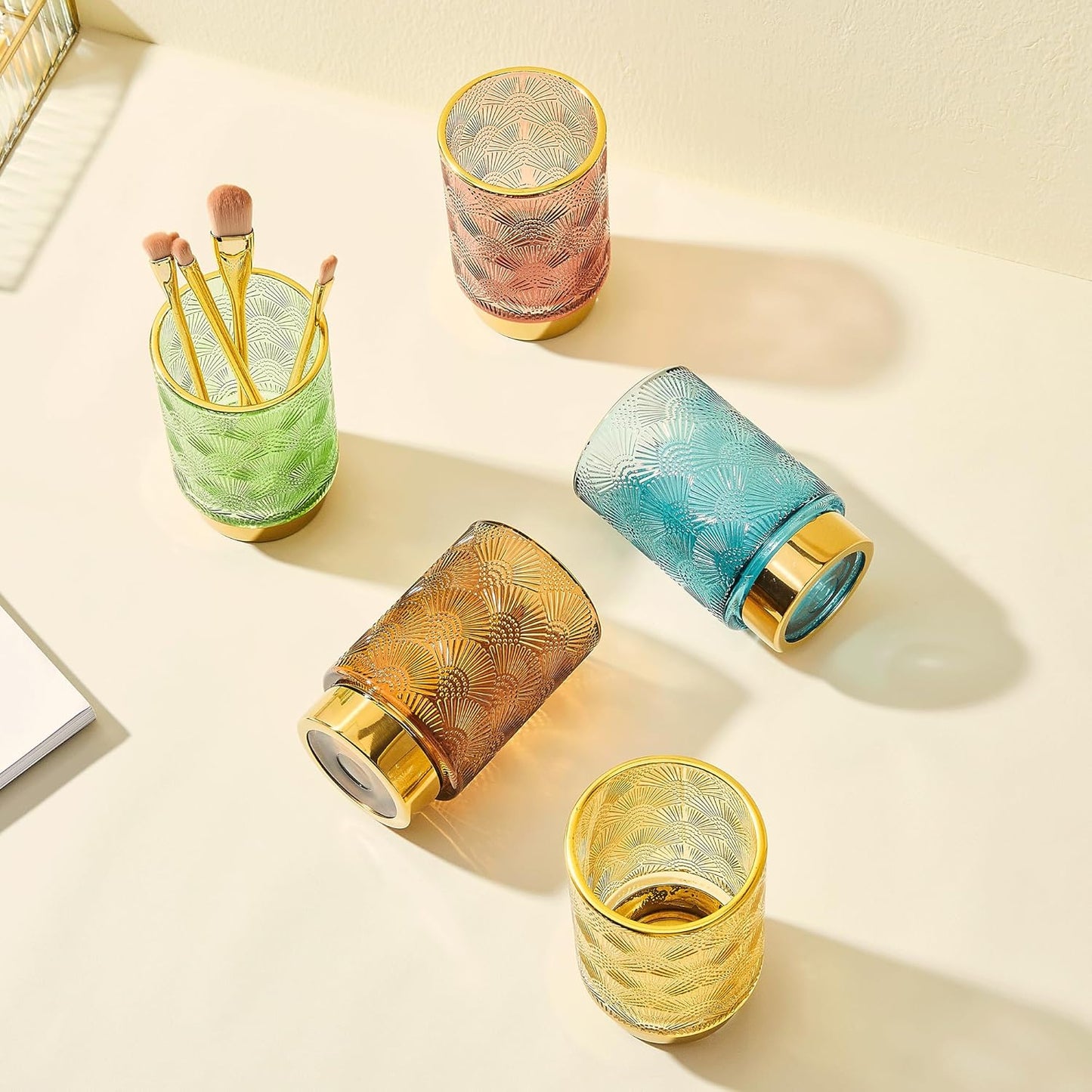 Makeup Brush Holder Organizer,Toothbrush Holders,Desk Pen Pencil Holder,Multifunctional Vintage Glass Brush Cup（A41-4-US）