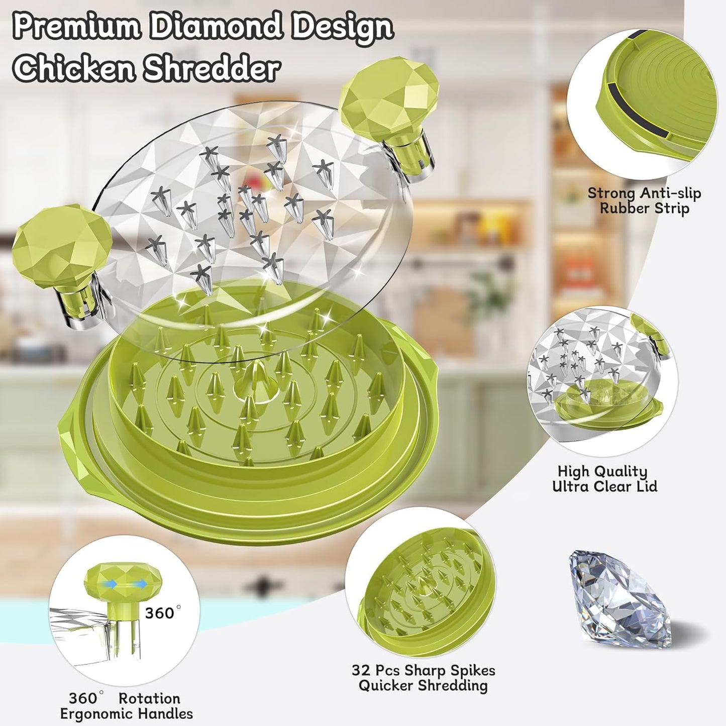 Chicken Shredder Tool Twist Large with Brush, 10" Pro Visible Kitchen Meat Shredder Grinder Machine, Strong Anti-Slip Base, Ergonomic Handle, BPA Free, Suitable for Steak Pork Chicken Breast