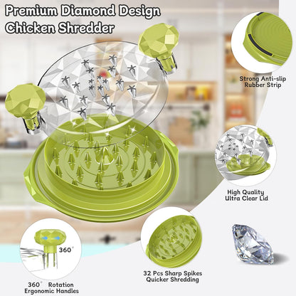 Chicken Shredder Tool Twist Large with Brush, 10" Pro Visible Kitchen Meat Shredder Grinder Machine, Strong Anti-Slip Base, Ergonomic Handle, BPA Free, Suitable for Steak Pork Chicken Breast