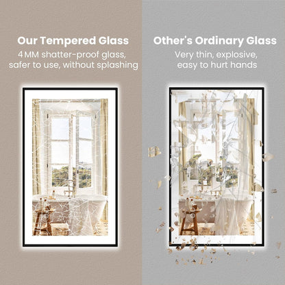 Amorho 48" X30" LED Bathroom Mirror with Black Frame, Front Light and Backlit(Controlled Separately), Stepless Dimmable, Anti-Fog, Shatter-Proof, 3 Colors, Memory