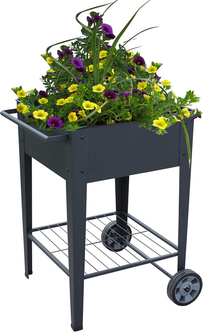 GarraÌ Raised Planter Box -Garden Cart with Wheels, Movable Square Outdoor Elevated Garden Bed with Wheels- Grow Vegetables Flowers Herbs on Patio, Deck, or Yard