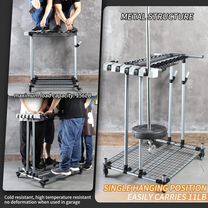 Mobile garden tool organizer metal Garage Storage Holder storage large long lawn tools heavy duty tool rack sturdy yard cart