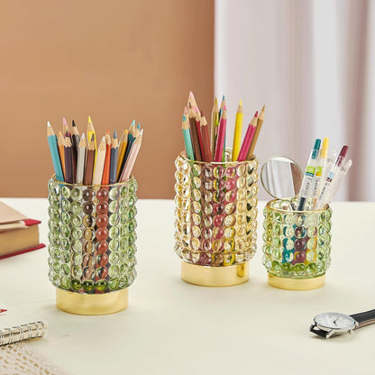 Makeup Brush Holder Organizer,Toothbrush Holders,Desk Pen Pencil Holder,Multifunctional Vintage Glass Brush Cup(A38-2-US/Green/L)