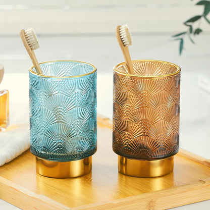 Makeup Brush Holder Organizer,Toothbrush Holders,Desk Pen Pencil Holder,Multifunctional Vintage Glass Brush Cup（A41-3-US）