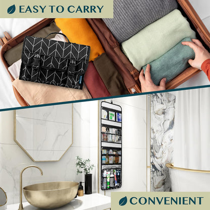 PAVILIA Travel Hanging Toiletry Bag for Women Men, Large Capacity Makeup Bag Kit, Waterproof Cosmetic Storage Organizer Case for Bathroom Shower