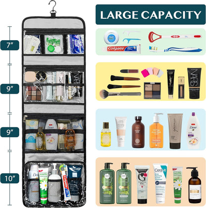 PAVILIA Travel Hanging Toiletry Bag for Women Men, Large Capacity Makeup Bag Kit, Waterproof Cosmetic Storage Organizer Case for Bathroom Shower