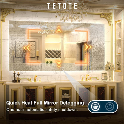 TETOTE 72 x 36 Inch LED Bathroom Mirror Backlit,AntiFog,Dimmable,CRI90+,Makeup,Vanity Mirror with Light,Lighted Mirror,Wall Mounted(Horizontal/Vertical)