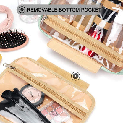 Travel Hanging Toiletry Bag for Women, Cruise Ship Essentials, with Jewelry Organizer, Extra Large Makeup Dopp Kit, Waterproof Cosmetic Bags, Toiletries Kit Set with Trolley Belt, Green