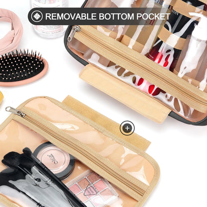 Travel Hanging Toiletry Bag for Women and Men, with 8 Leak Proofing Silicone Bottle Covers, Waterproof Makeup Accessories, Cosmetic Essentials, Cruise Ship Toiletries Bag with Jewelry Organizer, Black