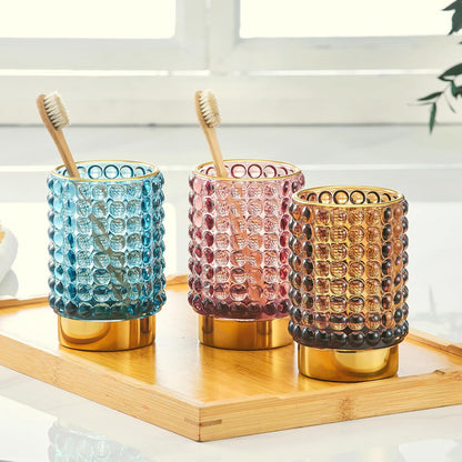 Makeup Brush Holder Organizer,Toothbrush Holders,Desk Pen Pencil Holder,Multifunctional Vintage Glass Brush Cup(A38-7-US/Blue/L)