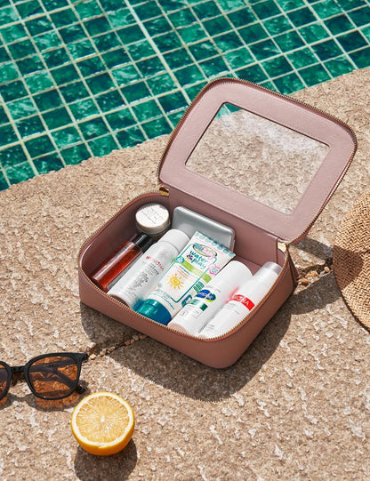 Popvibe Clear Makeup Bag Travel Cosmetic Case Transparent Toiletry Bag with Zipper, Portable Make Up Organizer Traveling Compact Car Bag for Essentials