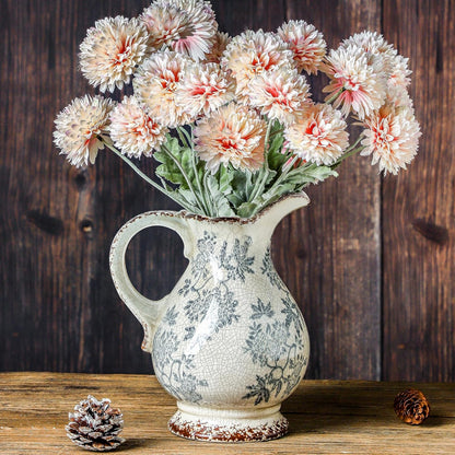 Enra Large Vintage Blue and White and Pitcher for Home Decor, 9.7 Inch Rustic Chinoiserie Decorative Vases, Green and Beige Ceramic Vases for Living Room, Kitchen, Office – Large Vases for Decor