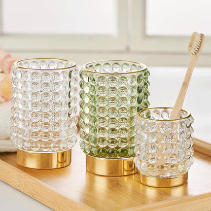 Makeup Brush Holder Organizer,Toothbrush Holders,Desk Pen Pencil Holder,Multifunctional Vintage Glass Brush Cup(A38-4-US/Clear/S)