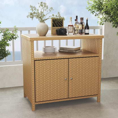 Grand patio Outdoor Storage Cabinet with Walnut Wood Tabletop Weatherproof Wicker Buffet Cabinet 2-Door Wicker Sideboard for Garden Patio Poolside Beige