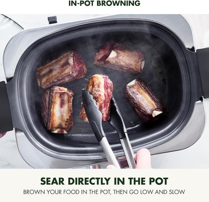 GreenPan Elite 8-in-1 Programmable 6QT Electric Slow Cooker, Dishwasher Safe Lid & Removable Crock, PFAS-Free Healthy Ceramic Nonstick Multi-Cooker, Sear, Sauté, Brown, Steam Basket, Roast, White