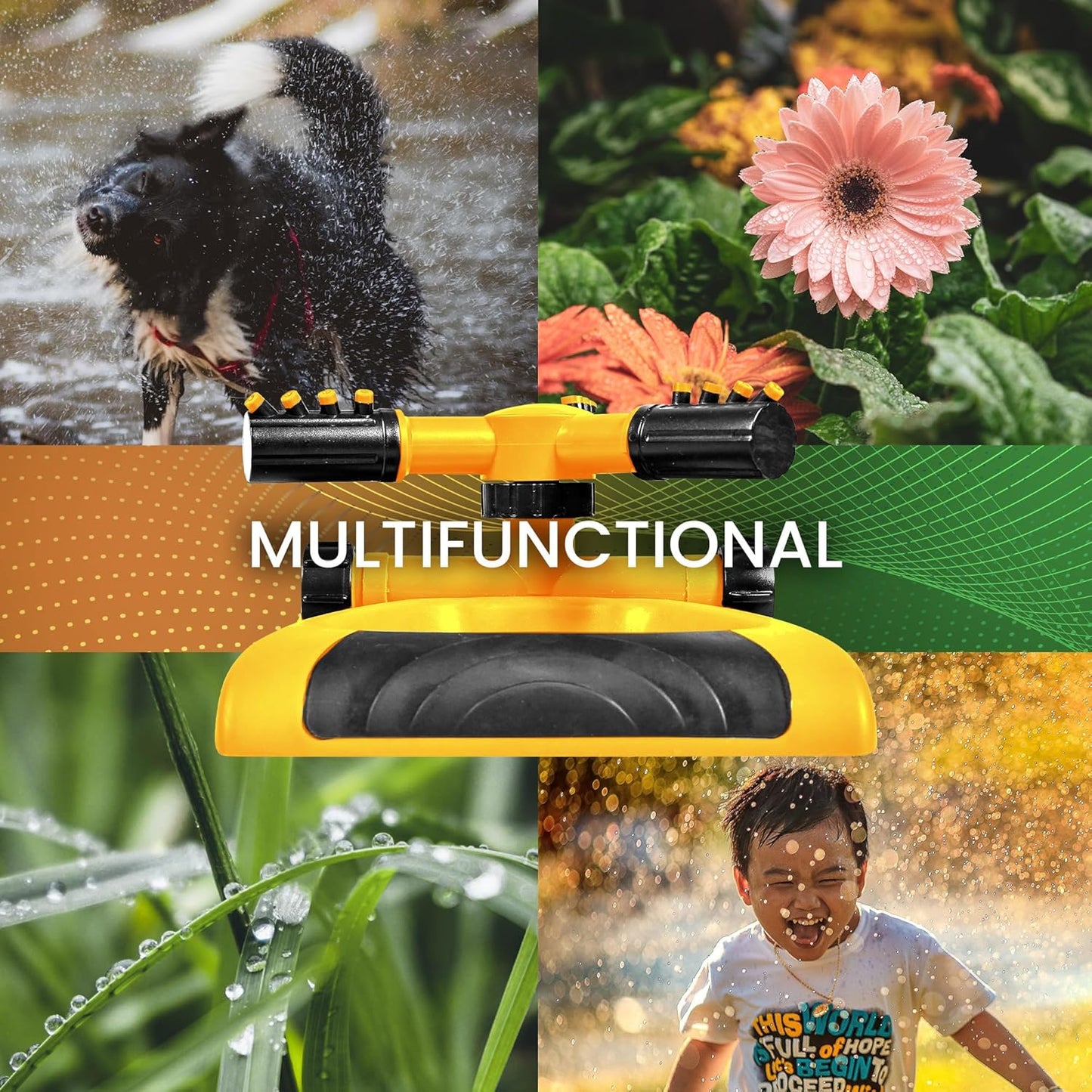 Joeys Sprinkler for Yard, Rotating Garden Sprinkler for Large Area Coverage, Lawn and Yard Sprinklers (Yellow)