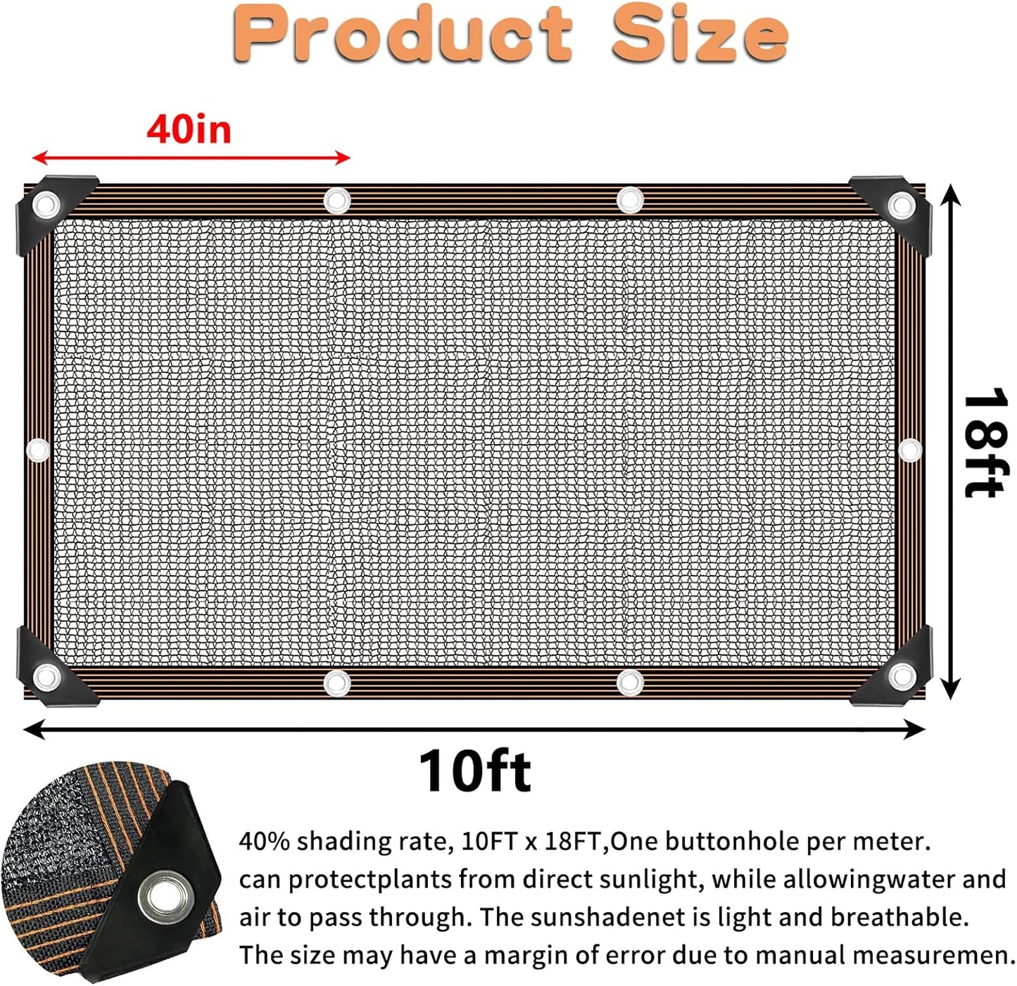 QLOFEI 40-50% Shade Cloth with Grommets, Sunblock Mesh Tarp Shade Neting Cover for Plant Greenhouse, Easier to Hang Shade Cloth for Patio Kennel Chicken Coop Lawn Pool Garden Shade Sail, 10x19 FT