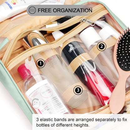 Travel Hanging Toiletry Bag for Women, Cruise Ship Essentials, with Jewelry Organizer, Extra Large Makeup Dopp Kit, Waterproof Cosmetic Bags, Toiletries Kit Set with Trolley Belt, Green