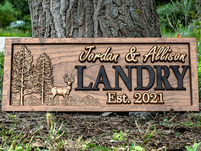 Outdoor Decor | Custom Wood Sign | Deer Hunting Gifts | Cabin Decor | Tree Wood 3D Family Name Sign | Last Name | Camper Decor | Camping Sign | Nature Sign | Outdoor Hunting