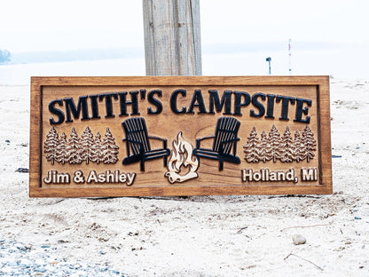 Custom Wood Campfire Sign | Family Name Campsite Sign | Last Name Sign | Personalized Camping Gifts | Fire Pit Sign Cabin Decor Camper Decor